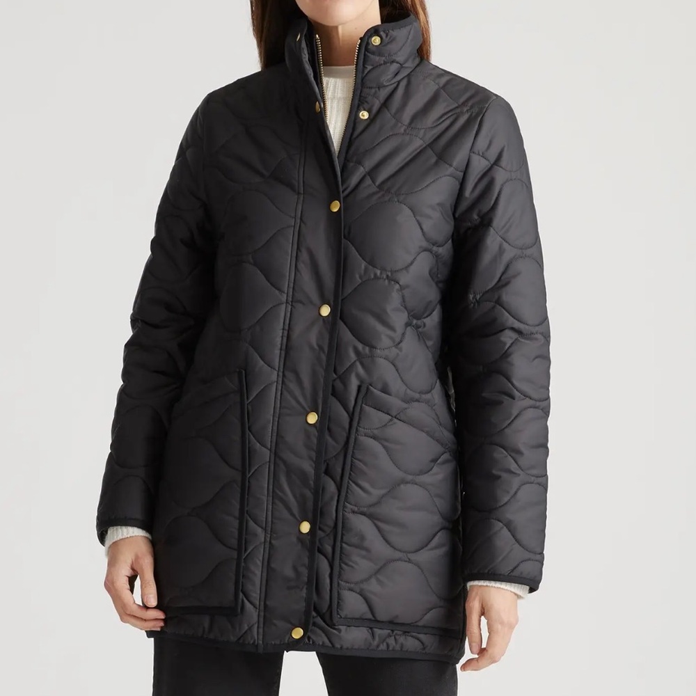 New! Quince Featherless Quilted Long Puffer Jacket in Black Sz XL
